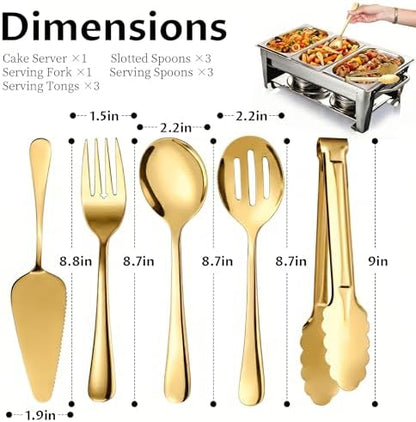 11PCS Stainless Steel Gold Serving Utensils, 8.7''Serving