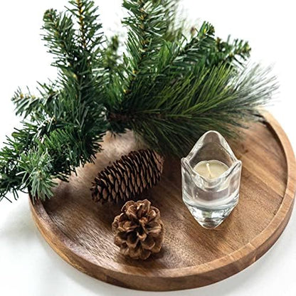11.5 Inches Candle Holder Tray Home Decor, Round Wood Tray for Coffee