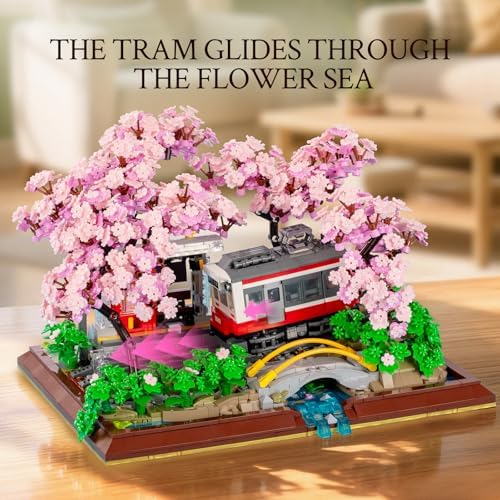 Wise Block Cherry Blossom Train Diorama Building Set – Japanese