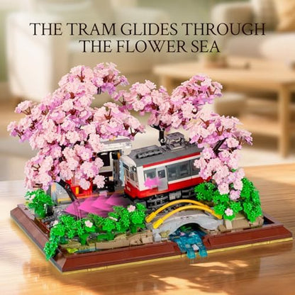 Wise Block Cherry Blossom Train Diorama Building Set – Japanese