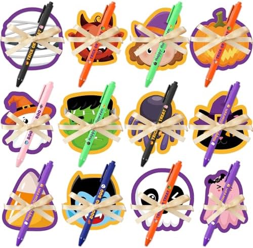 Pasimy 24 Sets Halloween Sticky Notes Pen Bulk Classroom Gifts Party