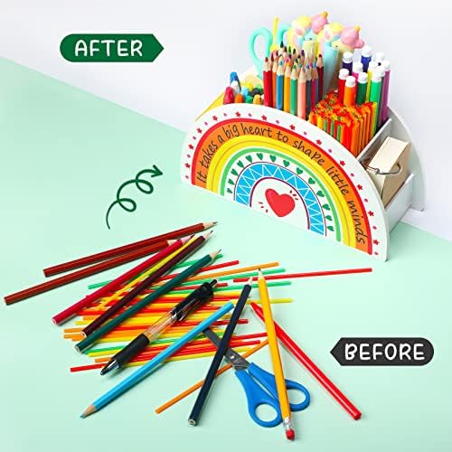 Funrous Wooden Rainbow Pencil Holder Cute Desk Pencil Organizer