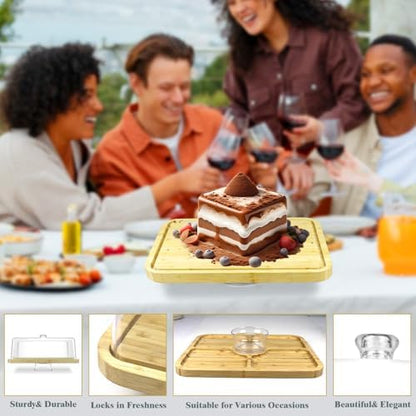 cutesun Rectangular Charcuterie Board with Dome, 16'' Bamboo Cake
