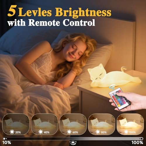 Lying Cat Lamp Funny Gifts, 16 Colors+5 Dimming+Silicone Random Stuff