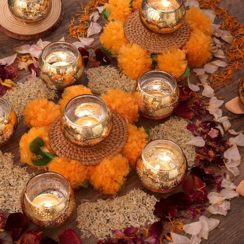 Volens Round Gold Votive Candle Holders, Mercury Glass Votives Set of