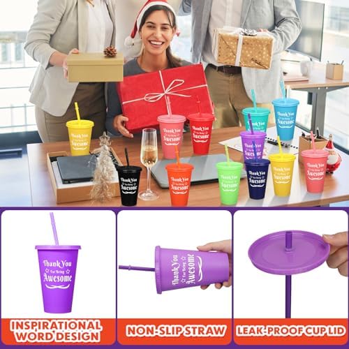 Dandat 80 Pcs Thank You Cups 16 Oz Tumbler with Straw Lid 10 Colors