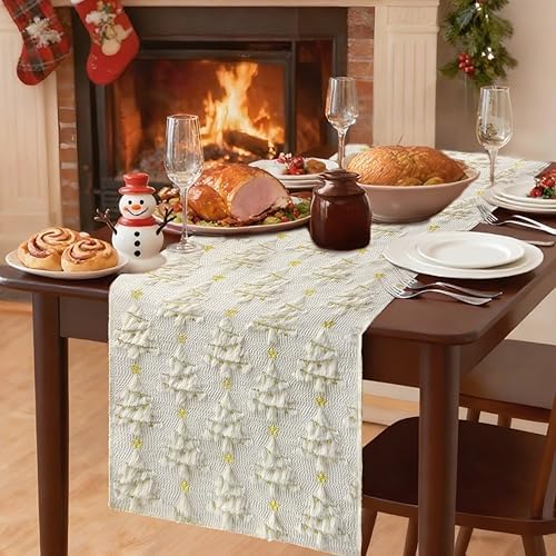 Christmas Table Runner Christmas Trees Beige Soft Plush Faux Fur 13x72