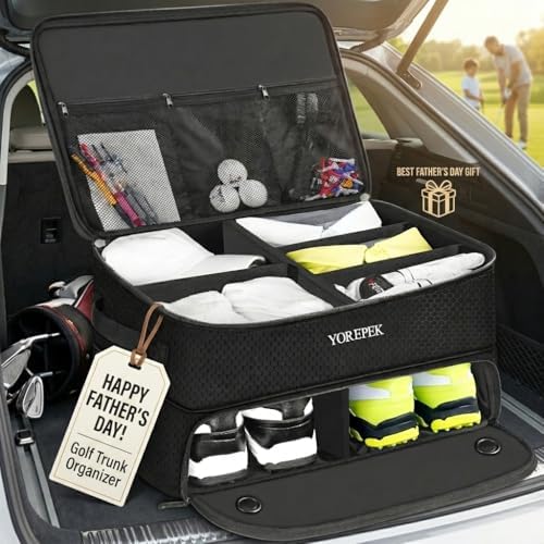 YOREPEK Golf Gifts for Men, 2 Layer Golf Trunk Organizer for 2 Pair