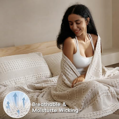 PHF Lightweight 100% Cotton Waffle Throw Blanket for Couch, Light