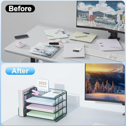 Spacrea 4-Tier Paper Organizer for Desk with File Organizer