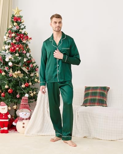 Satin Family Christmas Pajamas Set Button Down Matching Holiday PJs