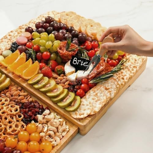 Extra Large Bamboo Charcuterie Board, 3-Layer Pull-Out Cheese Trays