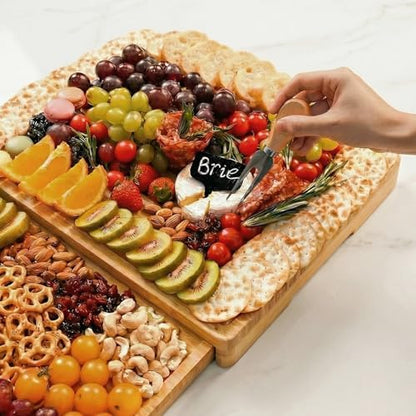 Extra Large Bamboo Charcuterie Board, 3-Layer Pull-Out Cheese Trays