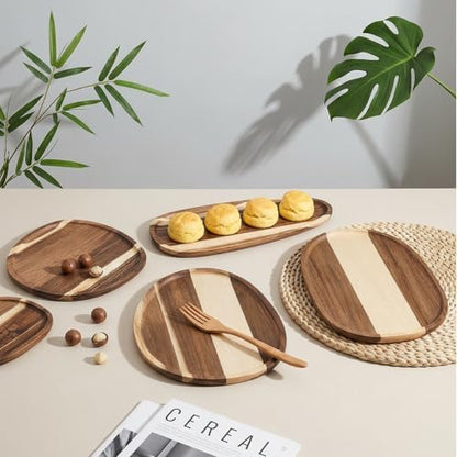 Okllen Set of 5 Small Acacia Wood Serving Platter and Trays, Irregular