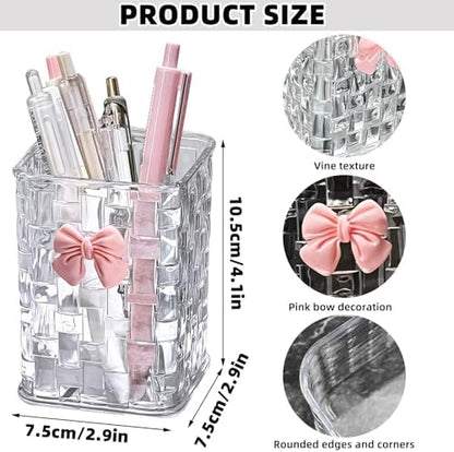 Acrylic Pen Holder for Desk, Clear Pencil Organizer Makeup Brush Cup