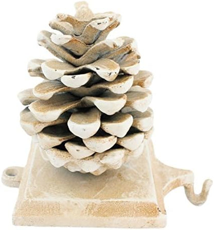 MY SWANKY HOME Pine Cone Stocking Holder Cream White | Cast Iron