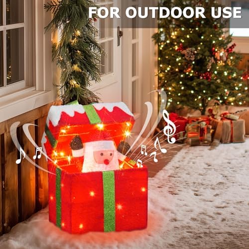 PEIDUO Animated Christmas Santa in Lighted Gift Box, Motion Sensor