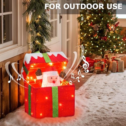 PEIDUO Animated Christmas Santa in Lighted Gift Box, Motion Sensor