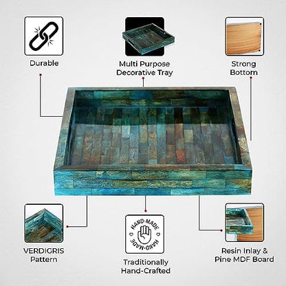 Handicrafts Home Verdigris Bone Inlay Decorative Ottoman Serving