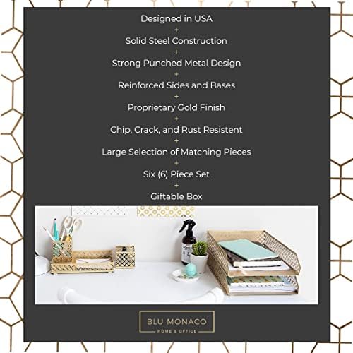 BLU MONACO | Gold Desk Organizer Set for Women 6 Piece | Mail Sorter