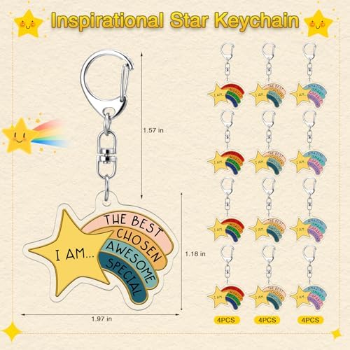 Henoyso Inspirational Star Keychain Bulk, Rainbow Appreciation Gift