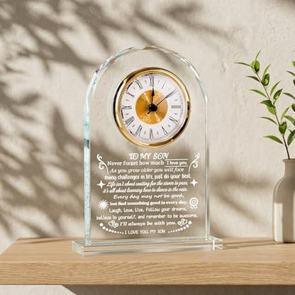 Arikyrist Crystal Clock Gifts for Son from Mom Dad on Birthday