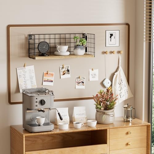 Floating Cubicle Shelf with Hooks, Paulownia Wood Desktop Organizer