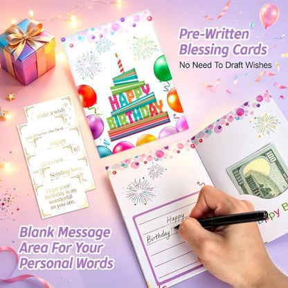 Happy Birthday Gift Card Book, Cash Money Gifts Cards Booklet -White
