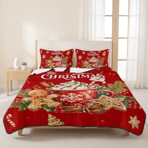 Christmas Quilt Set Twin XL Size 3 Pieces Quilted Bedspread Soft, Hot