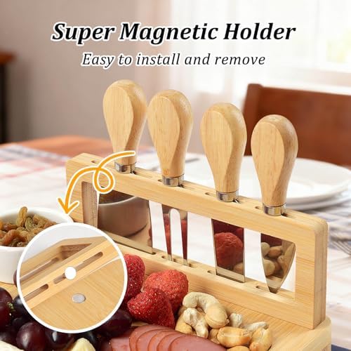 Bamboo Charcuterie Board Set with 4 Cheese Knives, Serving Platter
