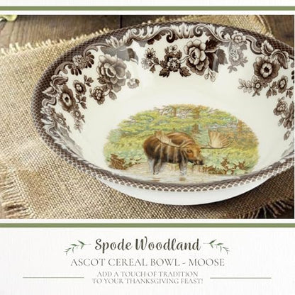 Spode Woodland Majestic Moose Ascot Cereal Bowl - 8 Inch Fine