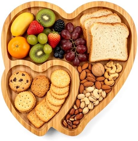 Bamboo Serving Tray, Double Heart Cheese Board Charcuterie Platter