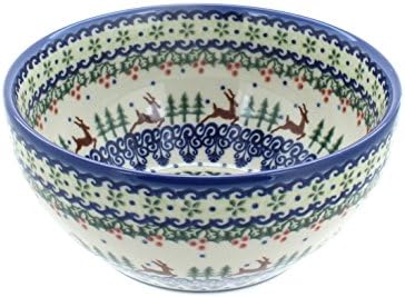 Blue Rose Polish Pottery - Green Reindeer Delight Cereal/Soup Bowl