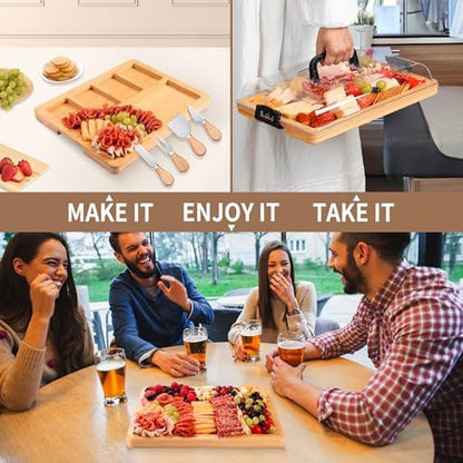 CAWIU Portable Charcuterie Board with Lid, Travel Cheese Board & Snack
