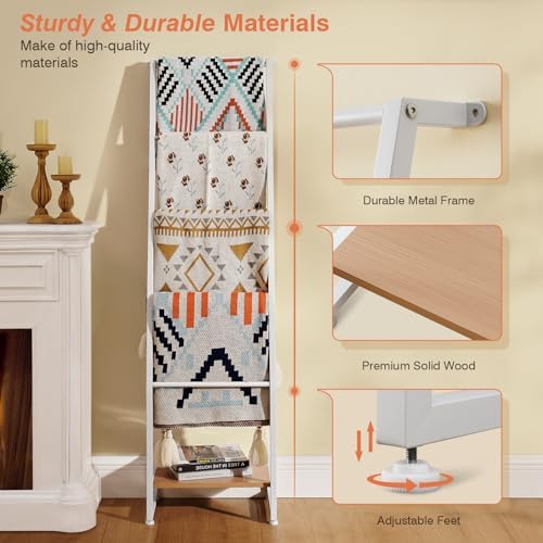 DGWJSU Blanket Ladder, 5 Tier Ladder Shelf,Wooden Blanket Ladders for