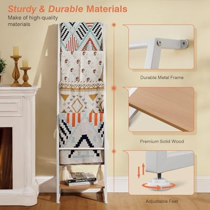 DGWJSU Blanket Ladder, 5 Tier Ladder Shelf,Wooden Blanket Ladders for