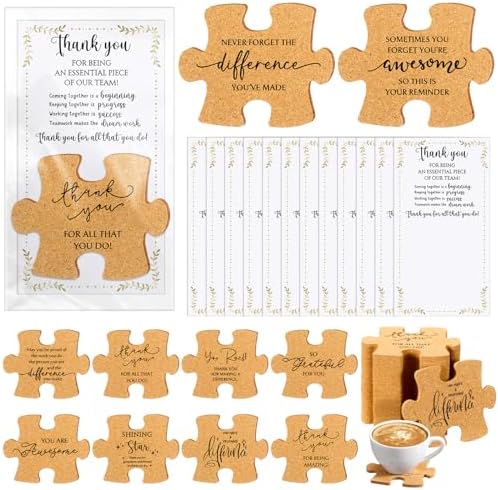 Hushee 20 Pcs Puzzle Coasters Appreciation Gifts, 10 Styles