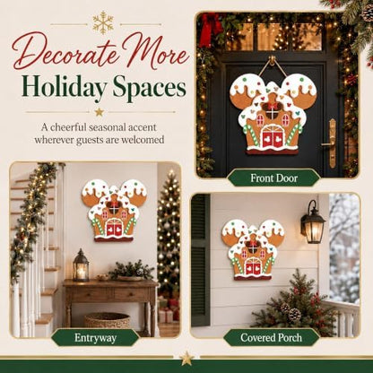 Gingerbread House Shaped Door Sign, Festive Mouse Ears Holiday Wall
