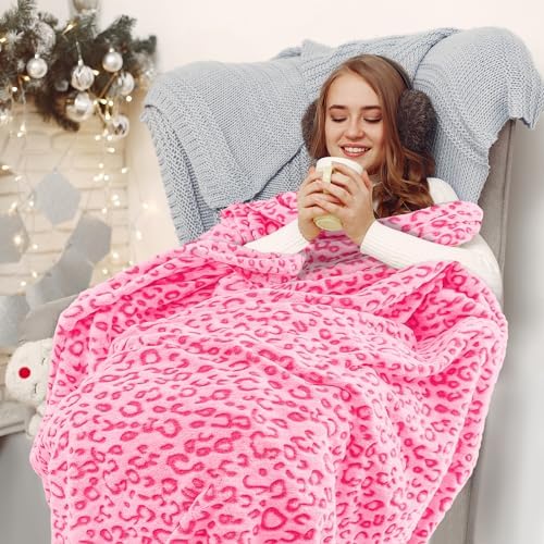 Pink Throw Blanket for Girls, Warm Soft Fuzzy Cute Small Fleece