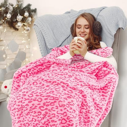 Pink Throw Blanket for Girls, Warm Soft Fuzzy Cute Small Fleece