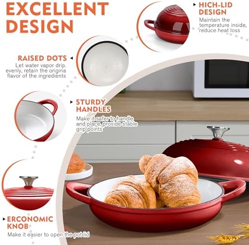 6 QT Enameled Cast Iron Round Bread Oven, Sourdough Dutch Oven
