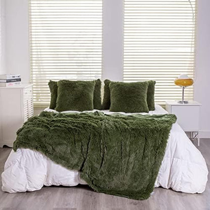 YUSOKI Long Faux Fur Throw Blanket, Olive Green,50" x 60"