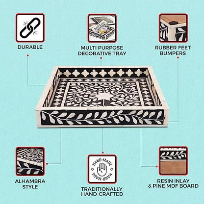 Handicrafts Home Bone Inlay Black Decorative Ottoman Serving Tray