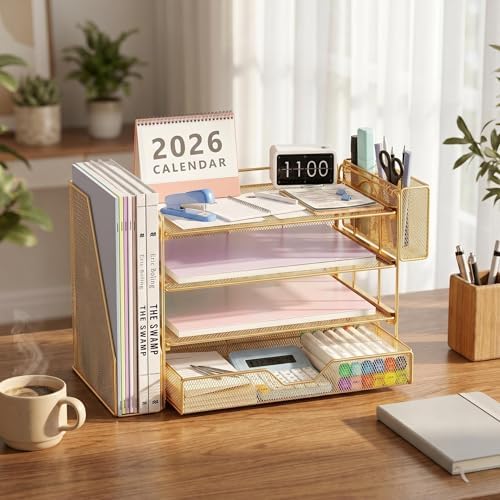 OPNICE Desk Organizers and Accessories, 4-Tier Desktop File Organizer