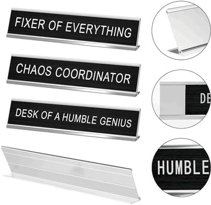3 Pcs Funny Desk Signs for Office, Novelty Nameplates,10" x 2",Black