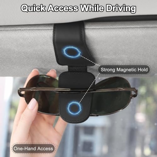 Magnetic Leather Sunglass Holder for Car, Eyeglasses Clip for