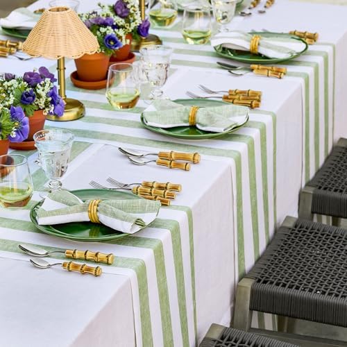 Solino Home 100% Pure Linen Table Runner, 14 x 108 in, Green, Cabana