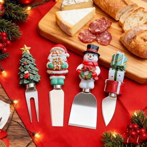 Linwnil 4-Piece Hand Christmas Resin Handles Cheese Knives, Xmas Charm