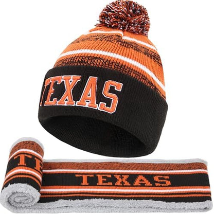 Winter Football Beanie Hat Scarf Set for Men, Knit Pompom Beanie Cap