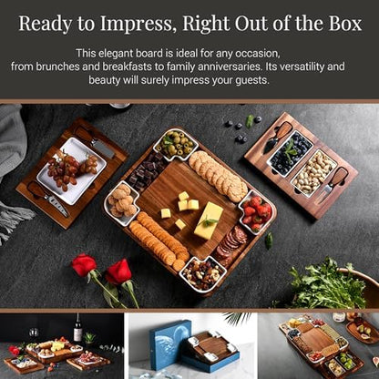 Shanik Upgraded Acacia Cheese Board Set, Square Shaped Charcuterie